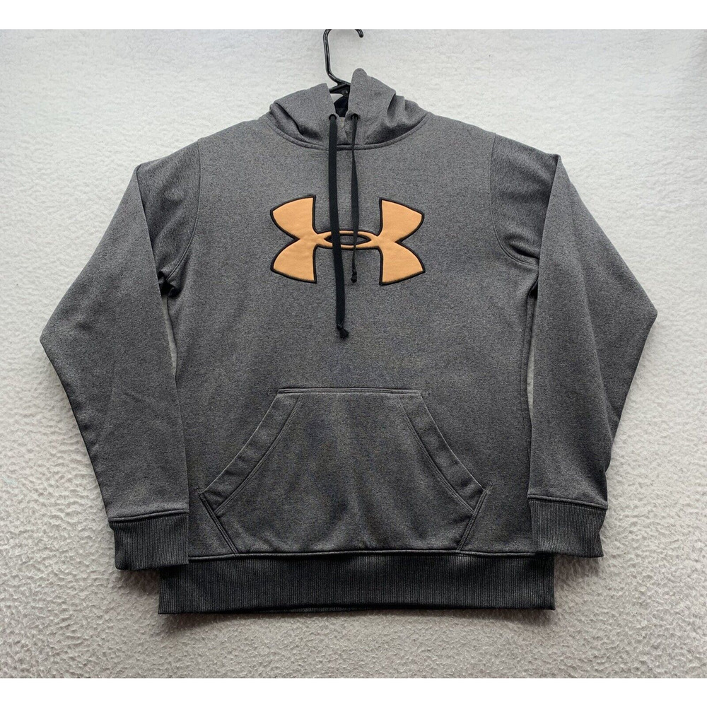 Under Armour Hoodie Mens Small S Gray Orange Logo‎ Sweatshirt Sports Athletic